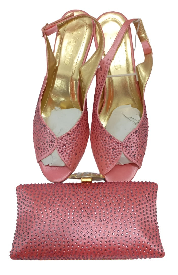 Fancy Designer Ladies and Handbag Shoe Set for Wedding and Special Occasions (Pink) | AFTA-DSSBK11032