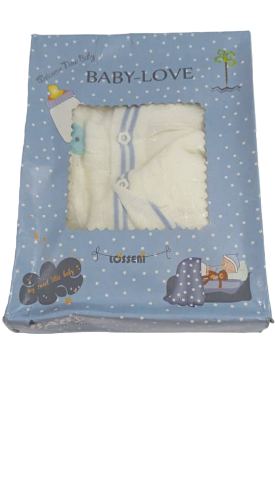 Baby Love Soft Sweater, White and Blue | GOM3b