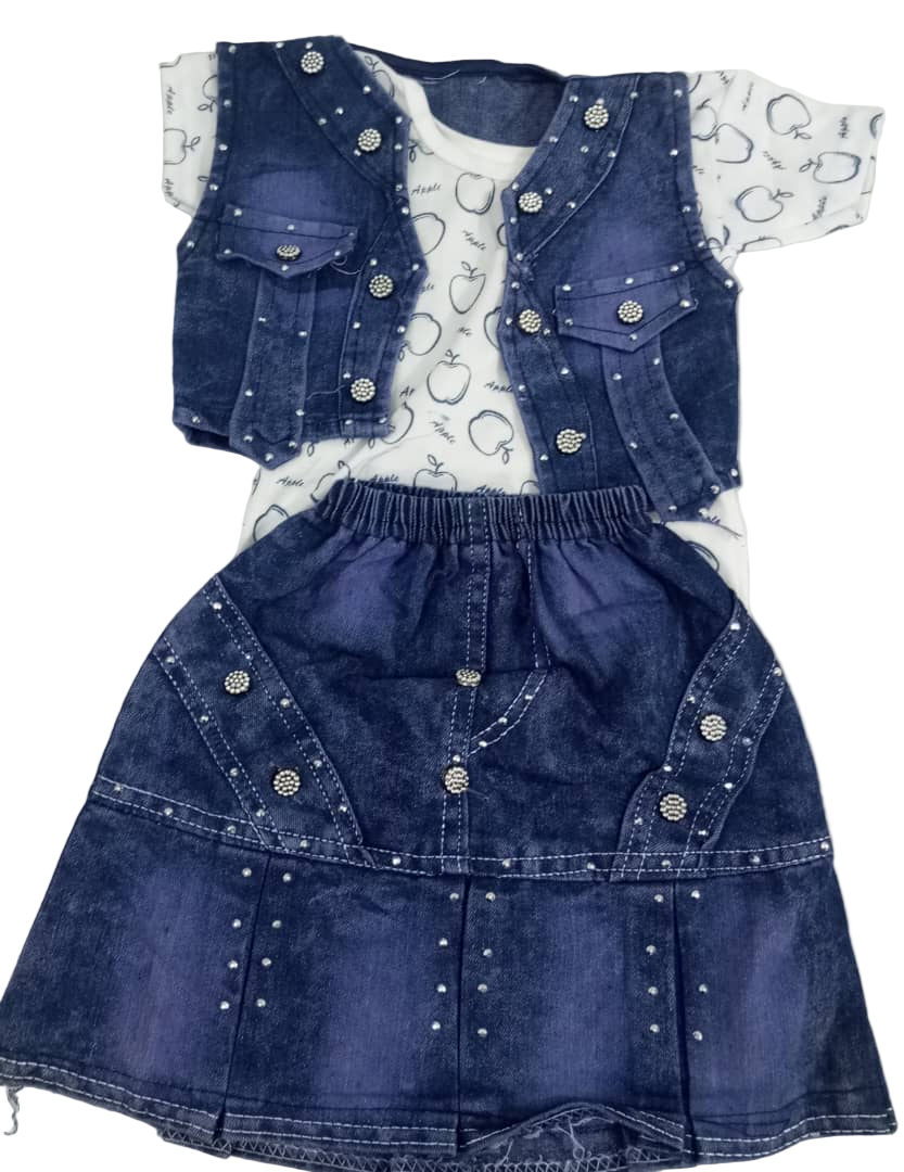 Beautiful Up and Down Children Jeans with Top, Blue and White | VBK4a