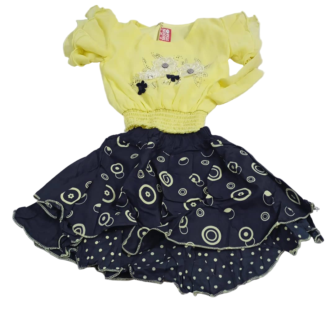 Up and Down Baby Dress (Skirt and Top), Lemon and Blue | VBK15b