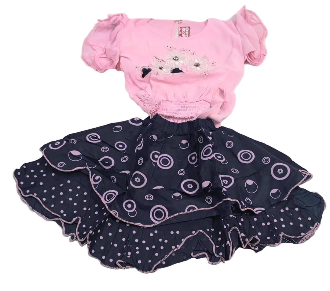 Up and Down Baby Dress (Skirt and Top), Pink and Blue | VBK15c