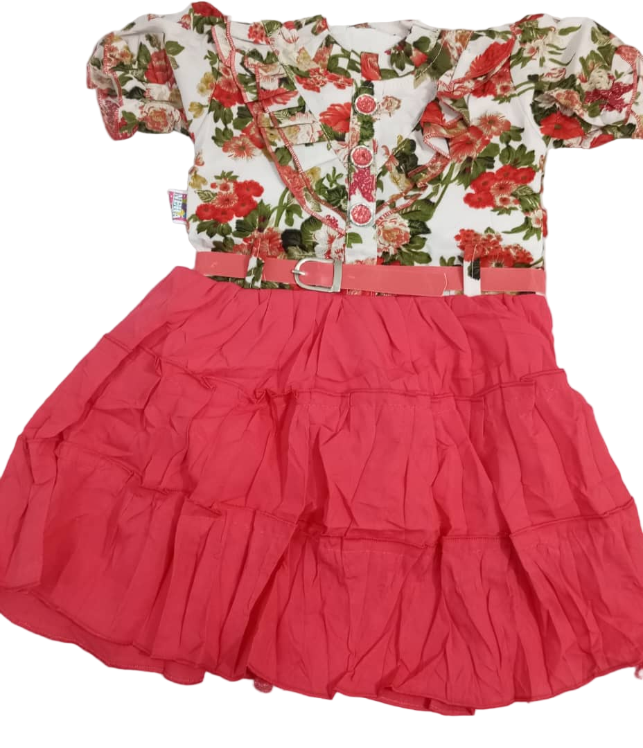 Beautiful Baby Gown With Belt, Pink | VBK17a