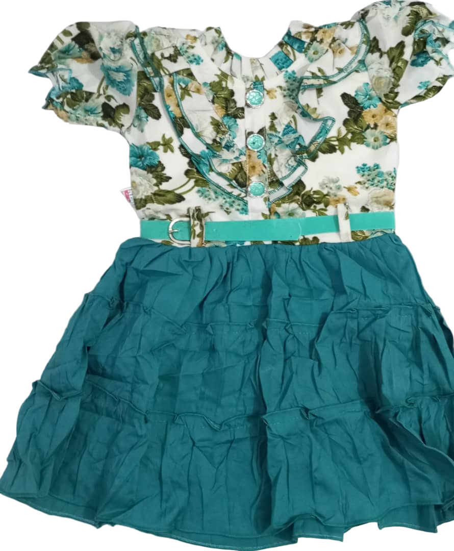 Beautiful Baby Gown With Belt, Green| VBK17c