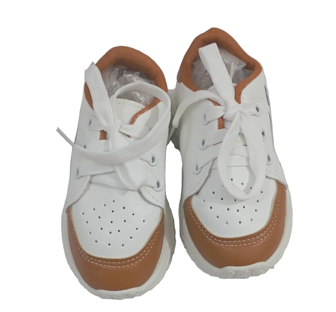 Elegant Unisex Fashion Sport Baby Sneakers, White and Brown | RSE18b
