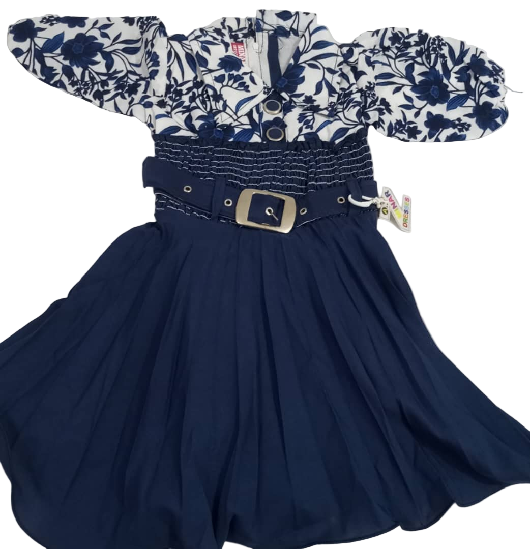 Beautiful Children's Gown with Belt, Blue| NBA2a