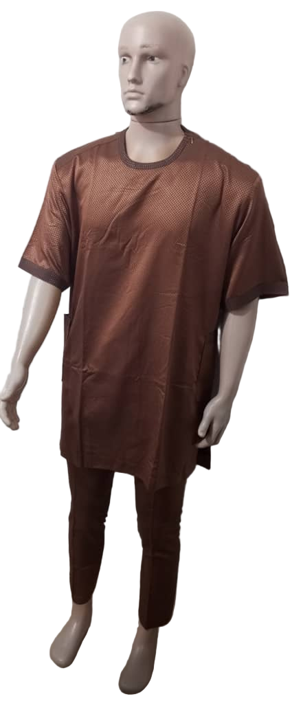 Affordable Up and Down Three Quarter Sleeve Senator Wear Set For Men, Brown | KUA8a