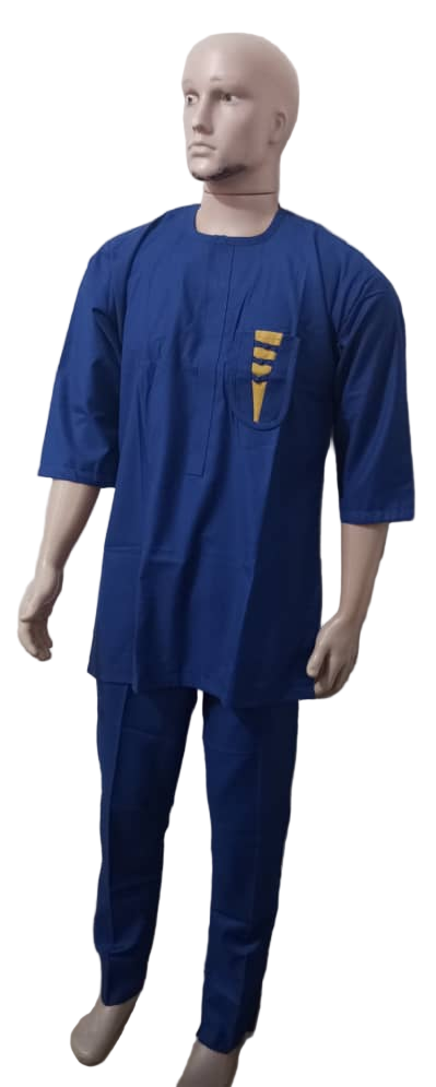 Fashionable Up and Down Three Quarter Sleeve Senator Wear Set For Men, Blue | KUA12a