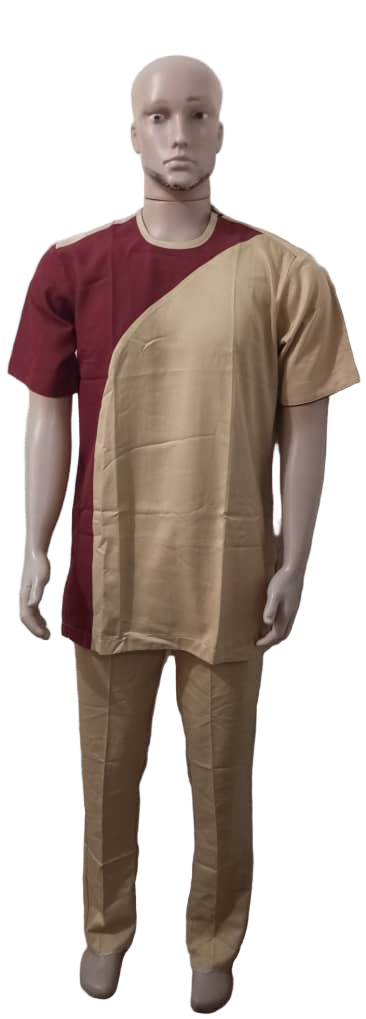 Affordable 2-Pieces Short Sleeve Senator Suit For Men, Carton and Ox blood | ENC55a