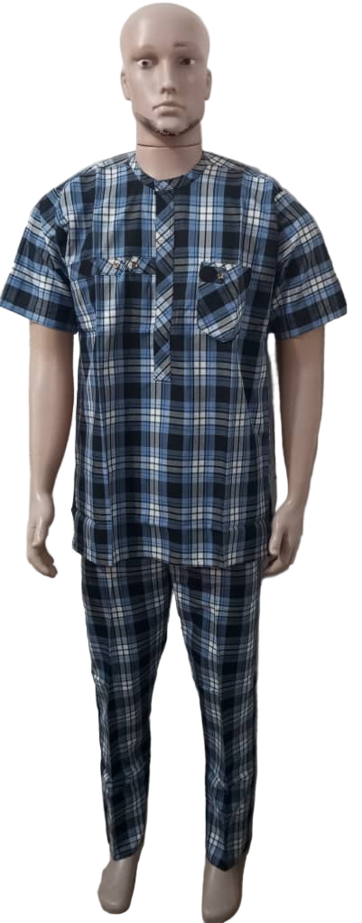 Elegant 2-pieces Short Sleeve Senator Suit For Men, Blue Design | ENC63a