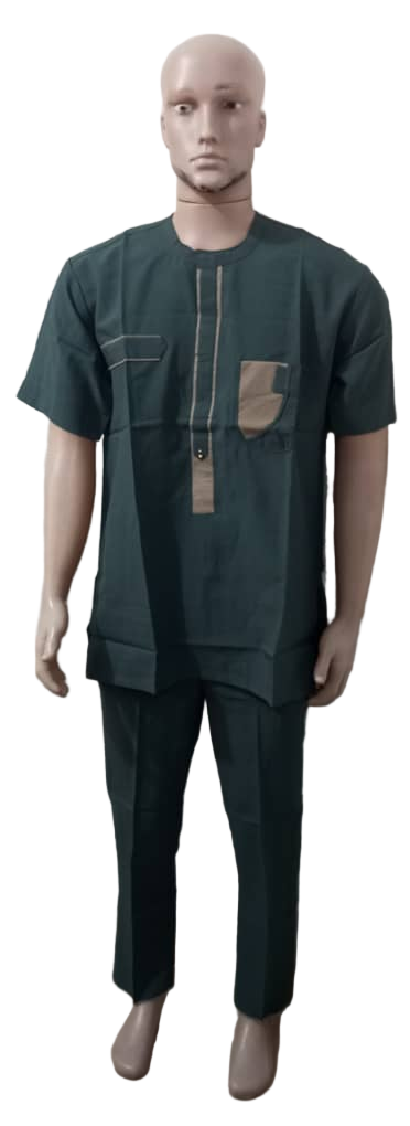 Elegant Up and Down Short Sleeve Senator Suit For Men, Green | ENC65a