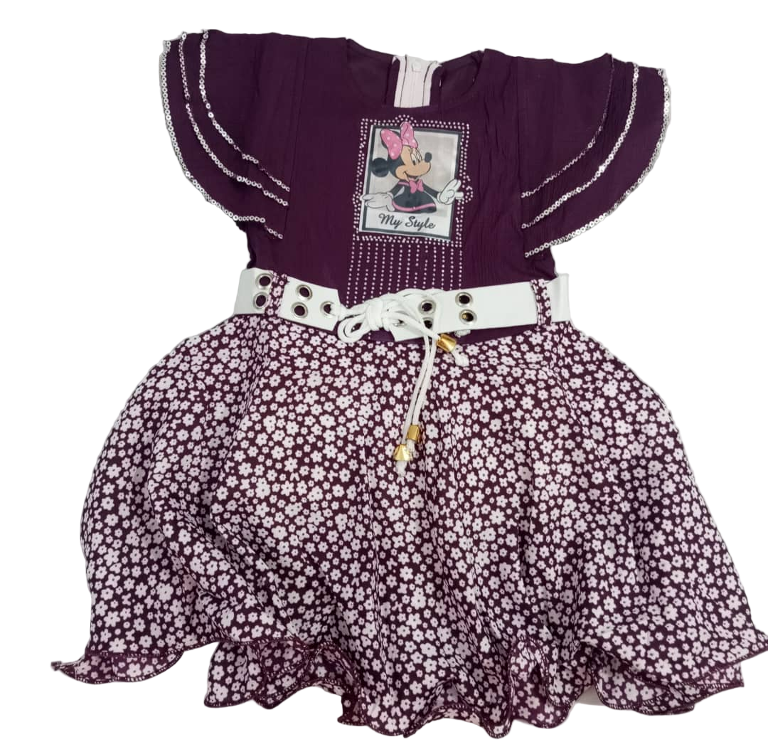 Elegant Baby Dress With Belt, Purple | VBK19a