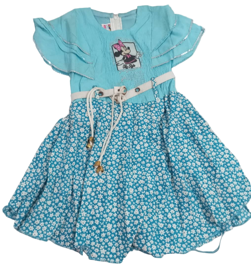 Elegant Baby Dress With Belt, Sea Green | VBK19b