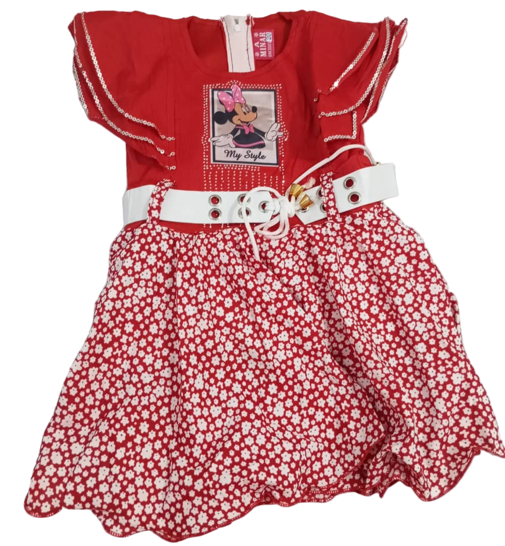 Elegant Baby Dress With Belt, Red | VBK19c