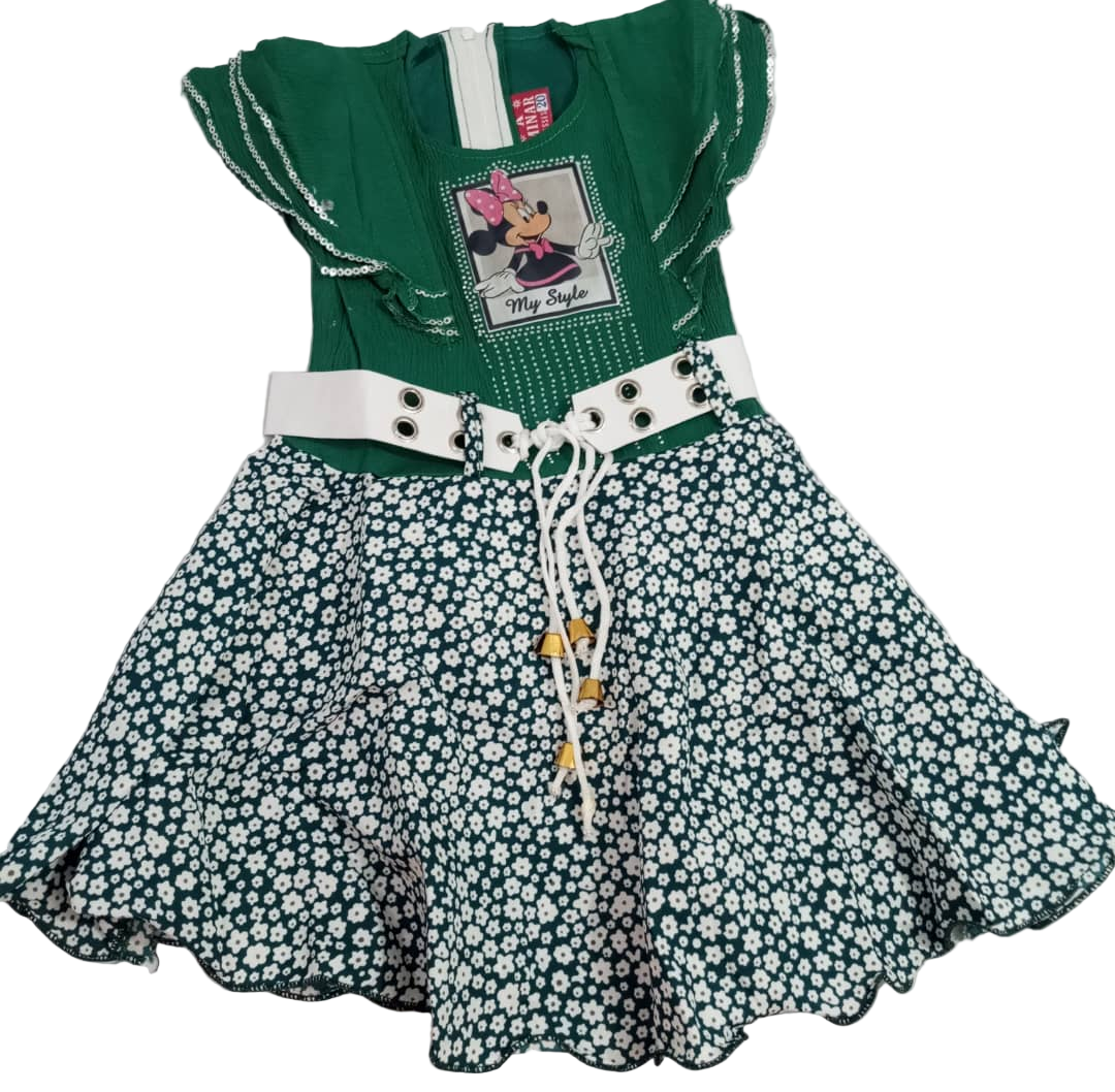 Elegant Baby Dress With Belt, Green | VBK19d