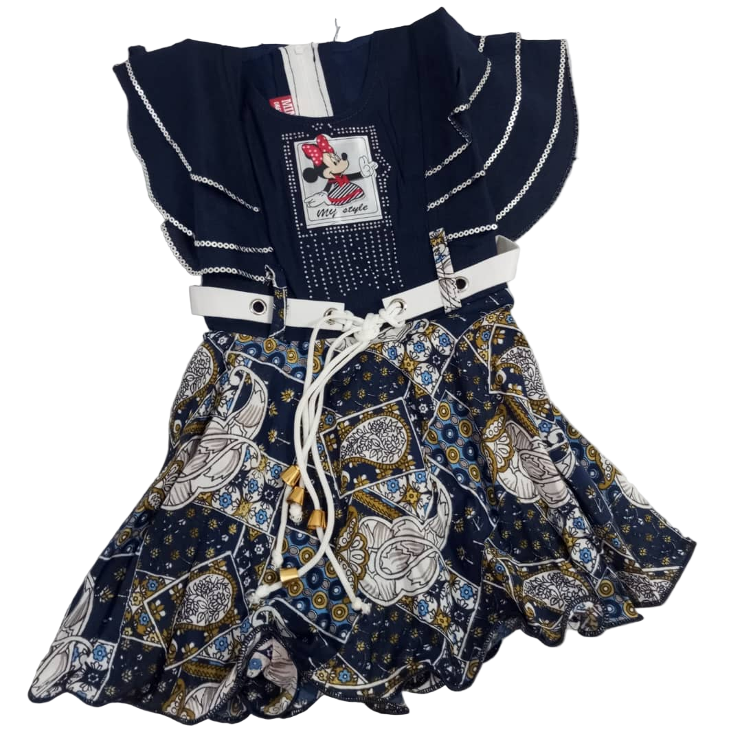 Elegant Baby Dress With Belt, Navy Blue | VBK19e