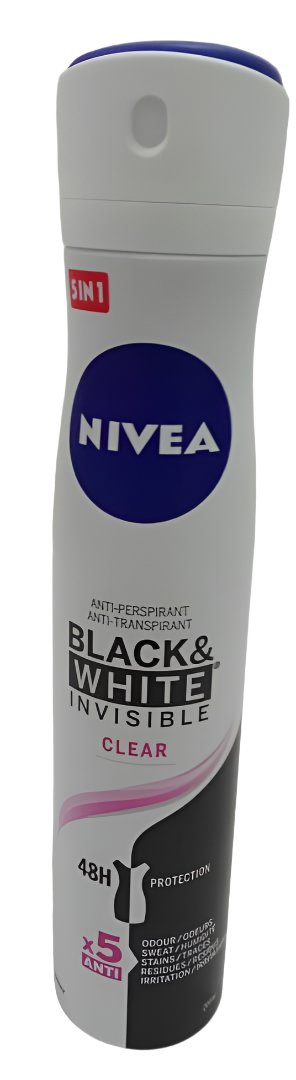 Nivea Black & White Invisible Clear Spray 200ML , White | KHE1b