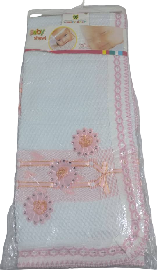 Unique Honey Baby Shawl, White and Pink | GOM12c