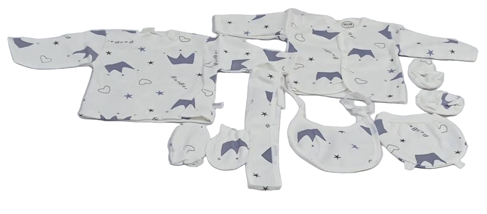 11in1 Unisex Cloth Matching Set for Baby, White and Blue | GOM38b