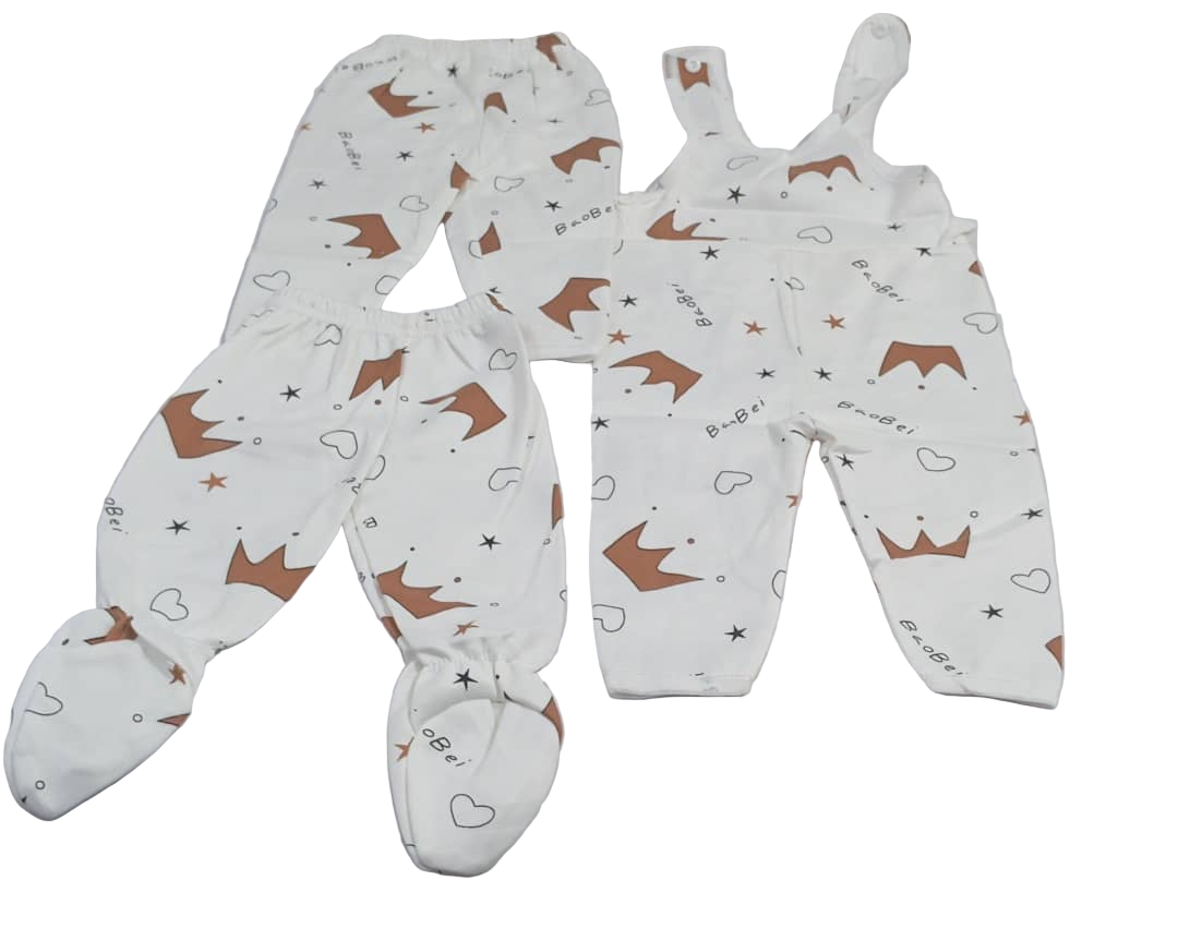 11in1 Unisex Cloth Matching Set for Baby, White and Brown | GOM38c
