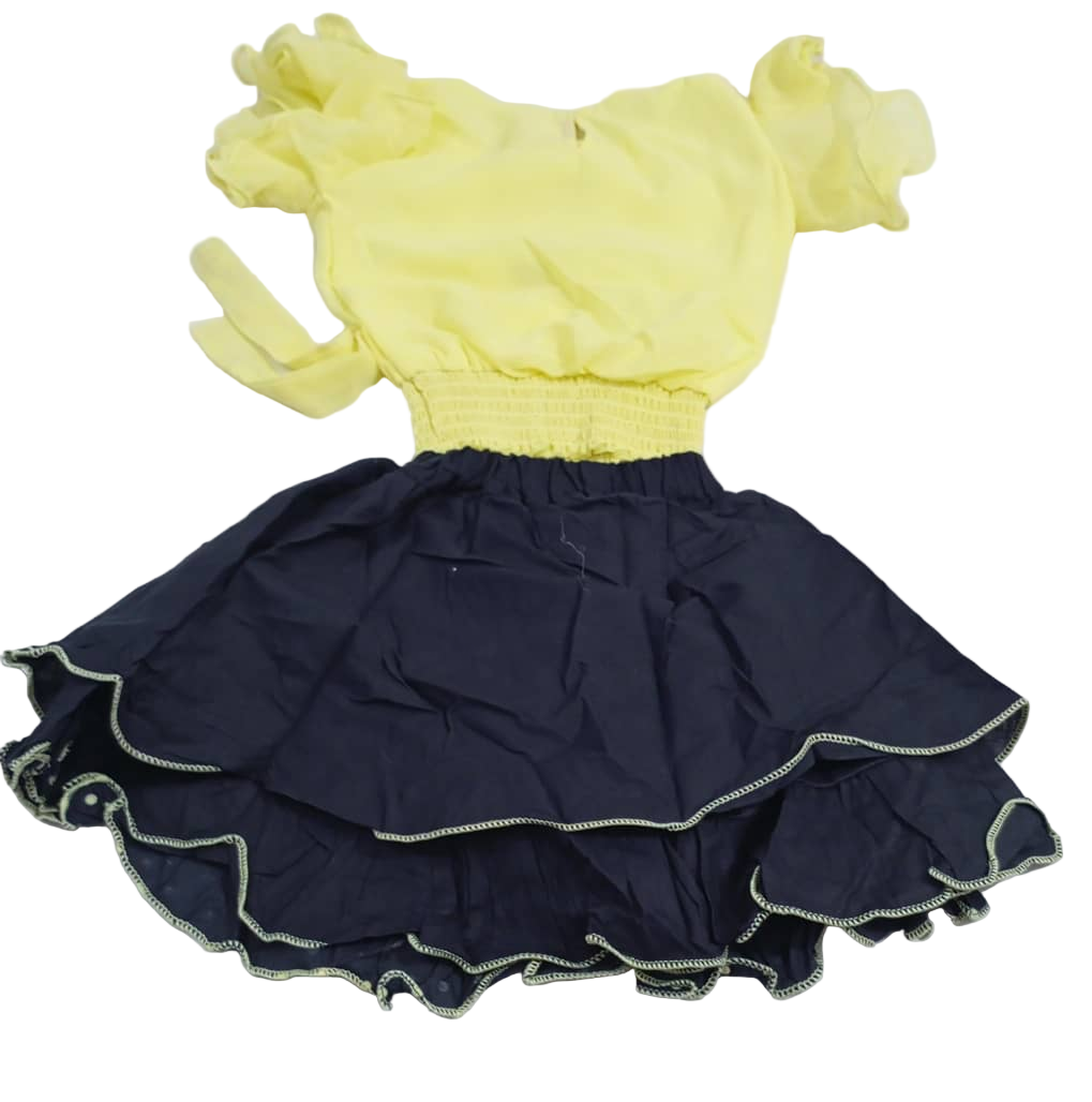 Up and Down Baby Dress (Skirt and Top), Lemon and Blue | VBK15b