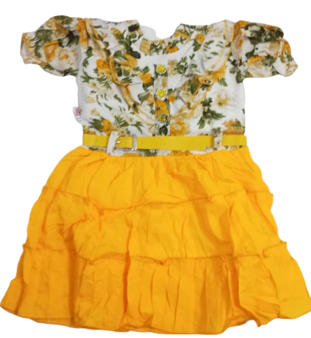 Beautiful Baby Gown With Belt, Yellow| VBK17b