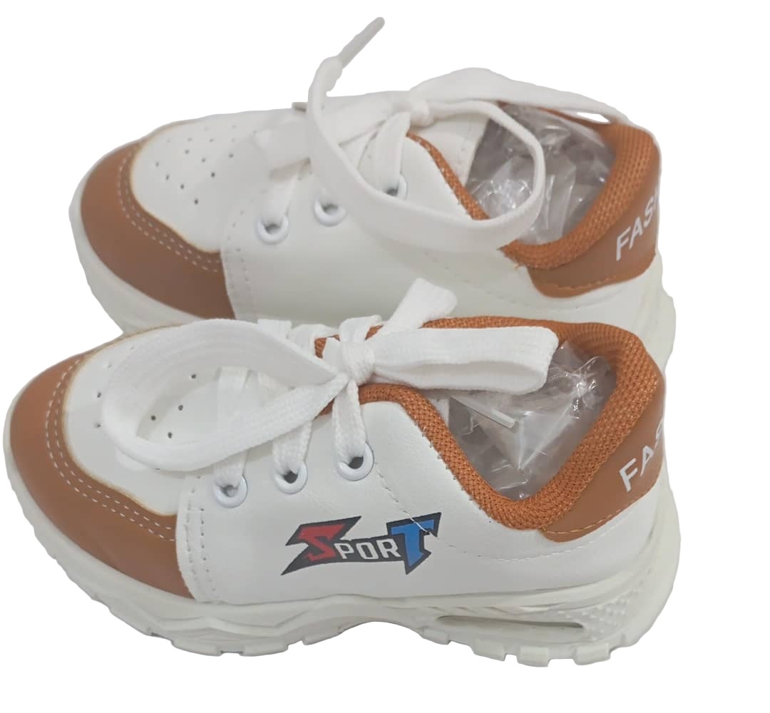 Elegant Unisex Fashion Sport Baby Sneakers, White and Brown | RSE18b