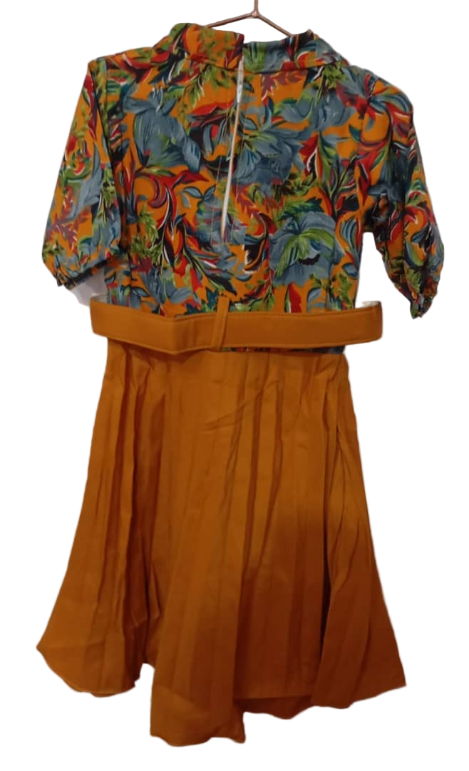 Elegant Girls Dress With Belt , Yellow | NBA10a