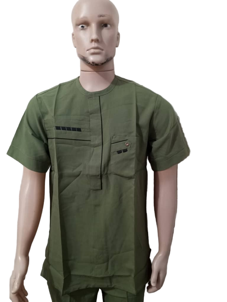 Elegant Up and Down Short Sleeve Senator Suit For Men, Green | ENC64a