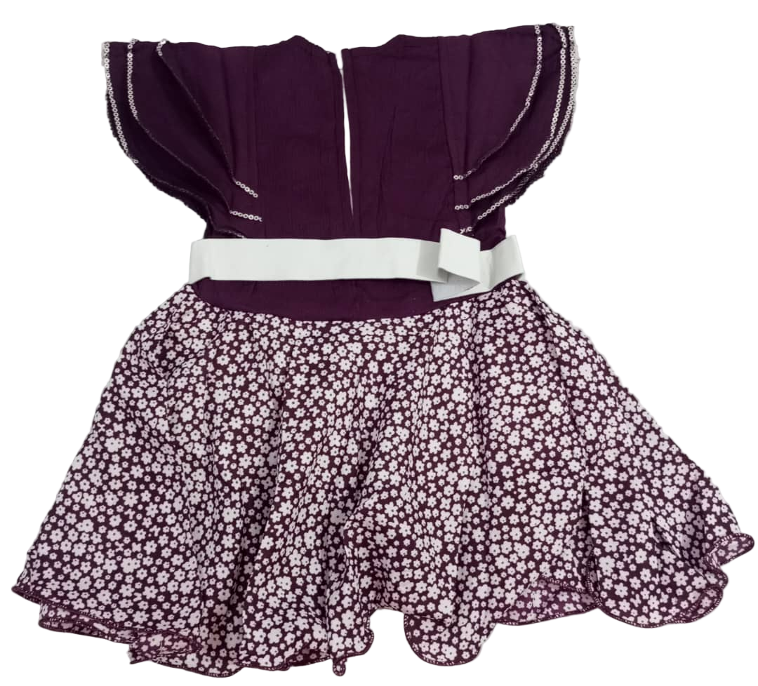 Elegant Baby Dress With Belt, Purple | VBK19a