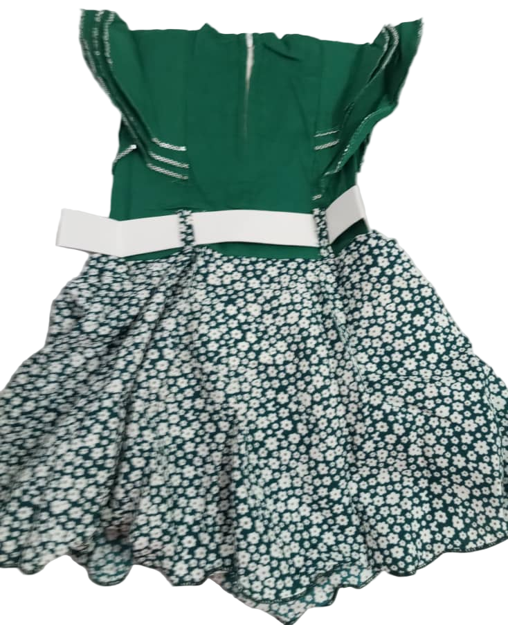 Elegant Baby Dress With Belt, Green | VBK19d
