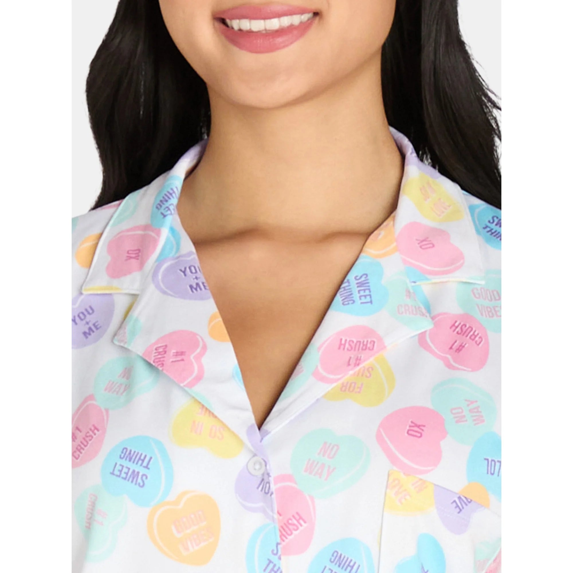 Women’s Valentine’s Day Print Shorty Notch Collar Pajama Set from Way to Celebrate, 2-Piece, Sizes XS-3X  |  WTWL351XA