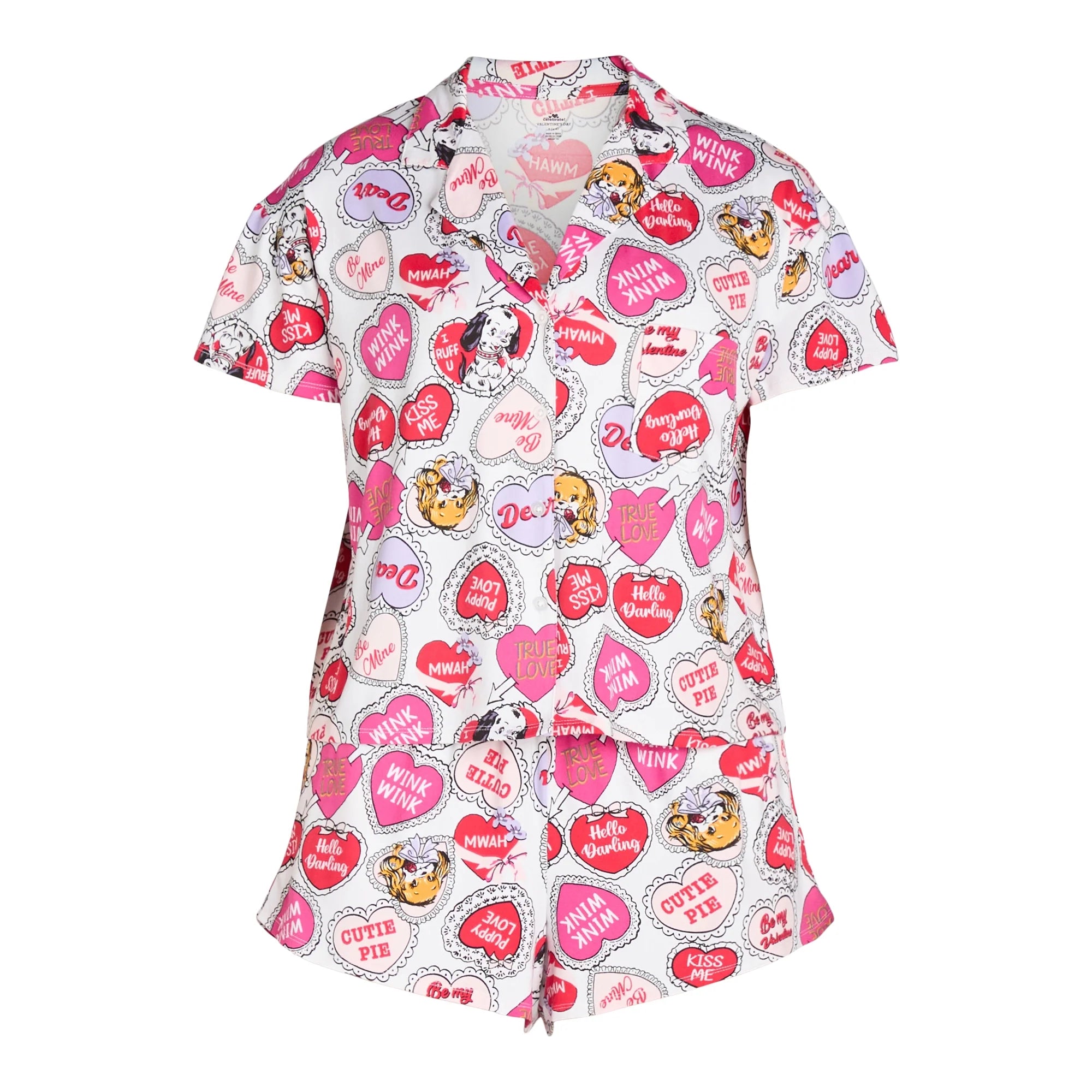 Women’s Valentine’s Day Print Shorty Notch Collar Pajama Set from Way to Celebrate, 2-Piece | WTWL351XB