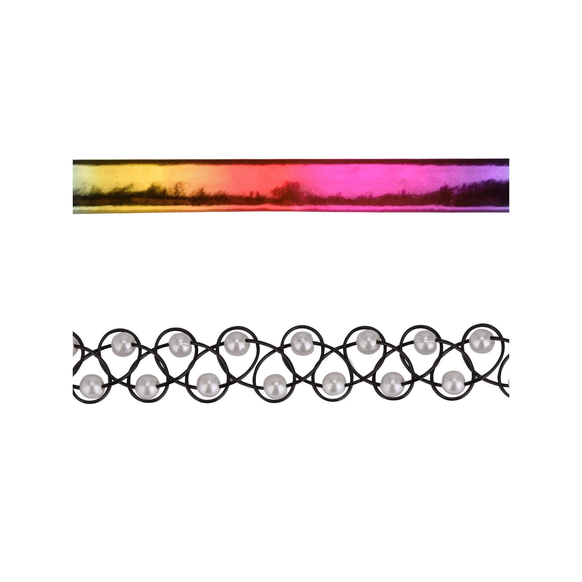 Wonder Nation Female 5pc Silver Tone Rainbow, Heart and Pearl Choker Set  | WTWL617XA