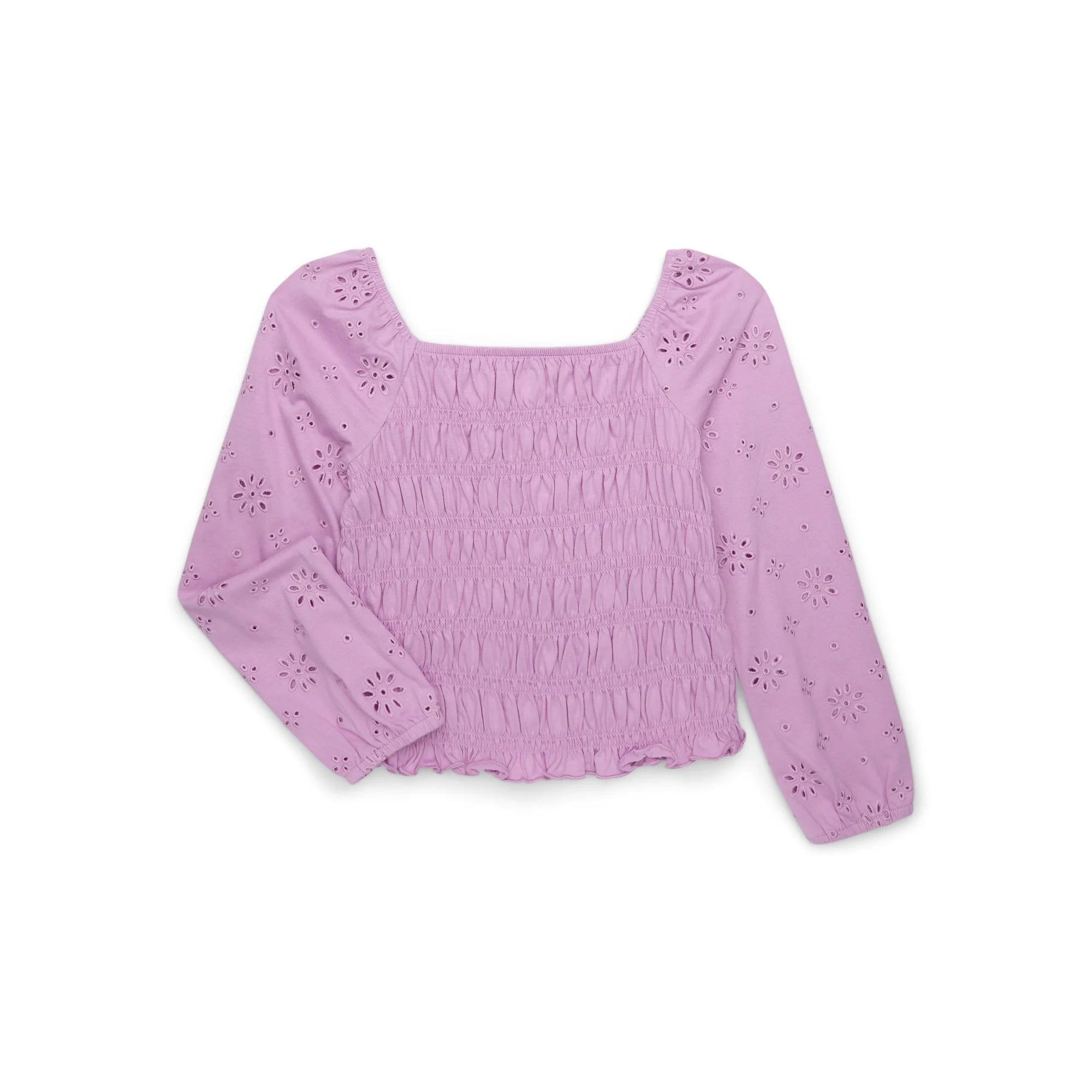 Wonder Nation Girls Smocked Eyelet Top with Long-Sleeves, Sizes 4-18 & Plus |  WTWL779XA