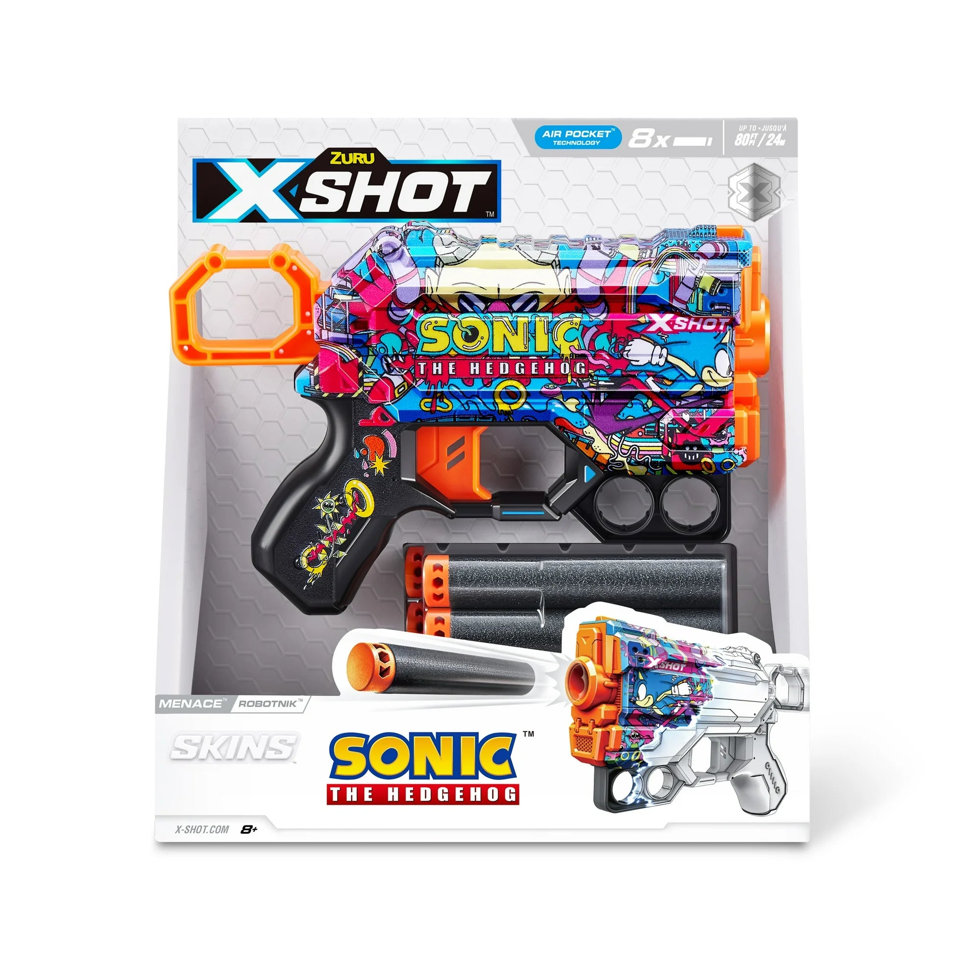 XSHOT Skins Menace Blaster - Sonic Superspeed Skin (8 Darts) by ZURU, For Ages 8+ | WTWL179XA