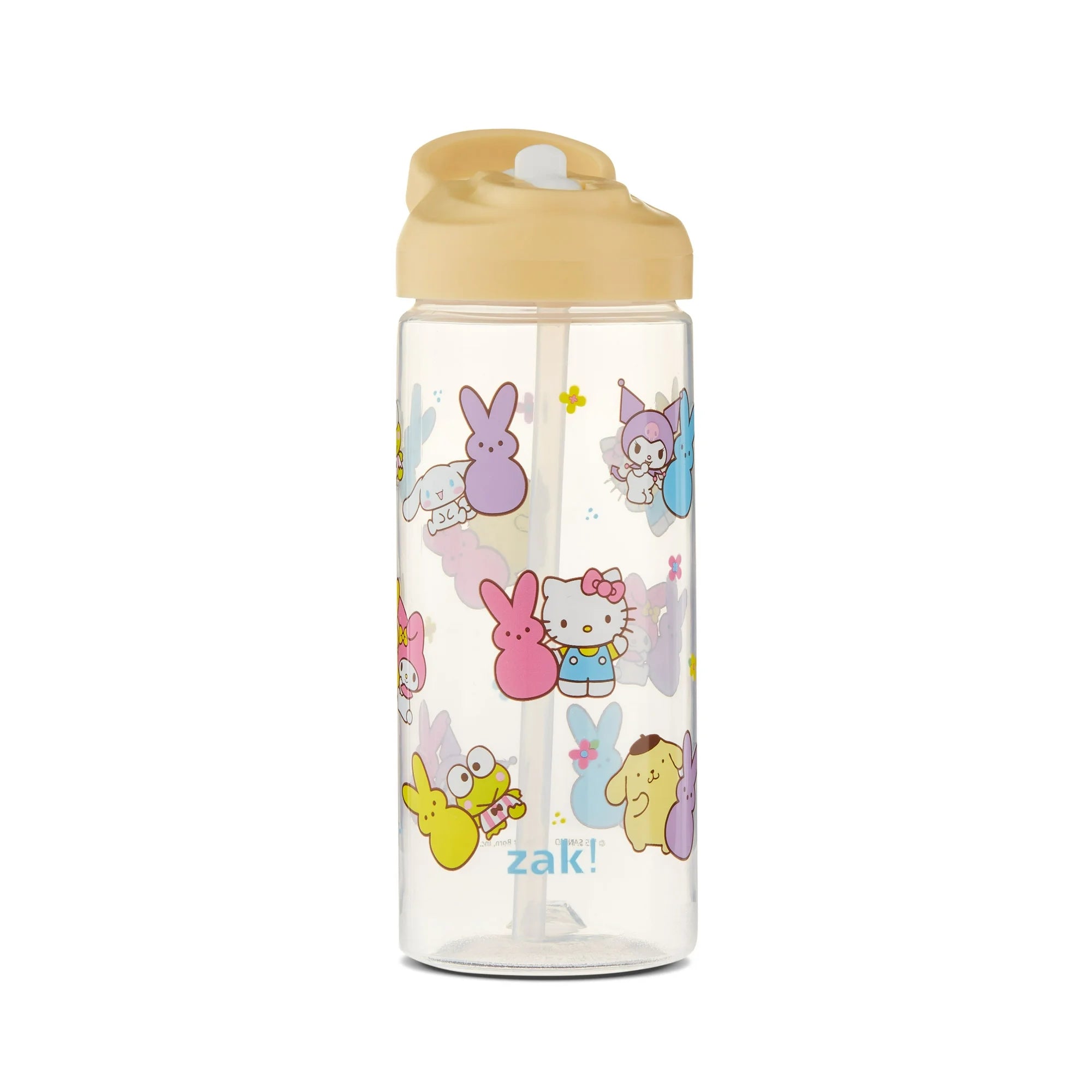 Zak Designs Hello Kitty Peeps Clear 16oz PP Kids Murphy Bottle with Built In Carry Handle and Flip Up Straw  | WTWL902XA