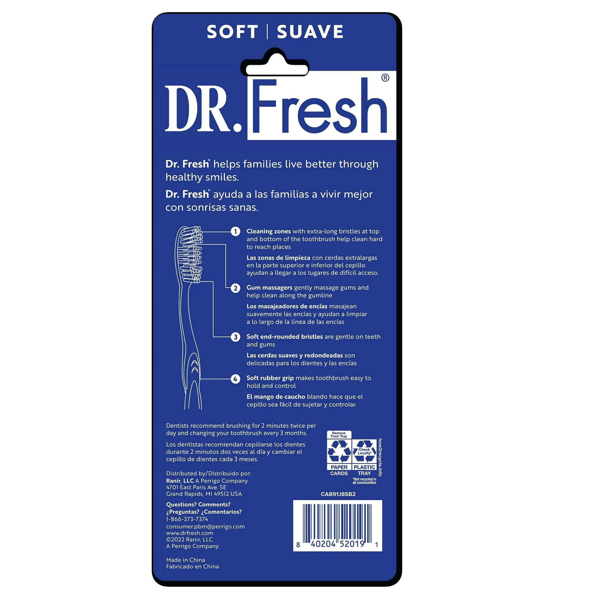Dr. Fresh Toothbrushes with Tongue Cleaner for Adults, Soft, 6 Count | WTWL422XA