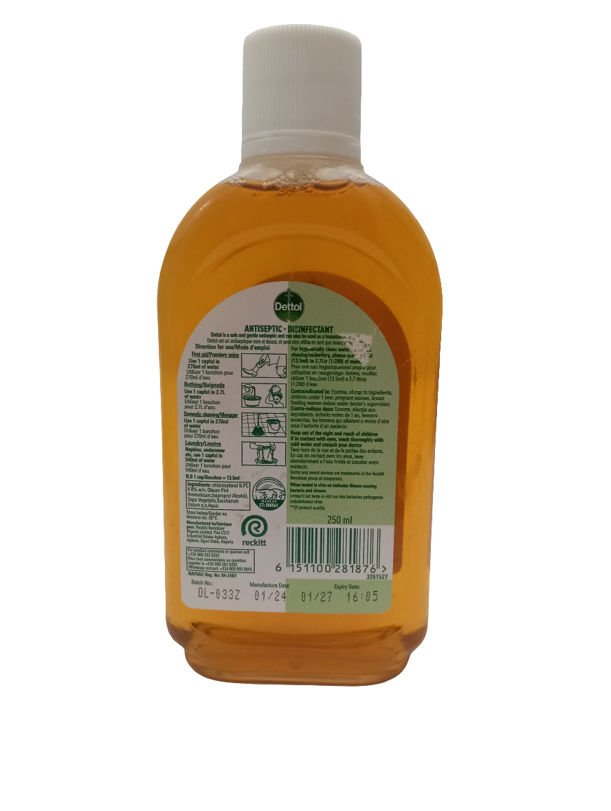 Dettol Germ Defense Anti-septic Disinfectant 250ML, White | SLB4a