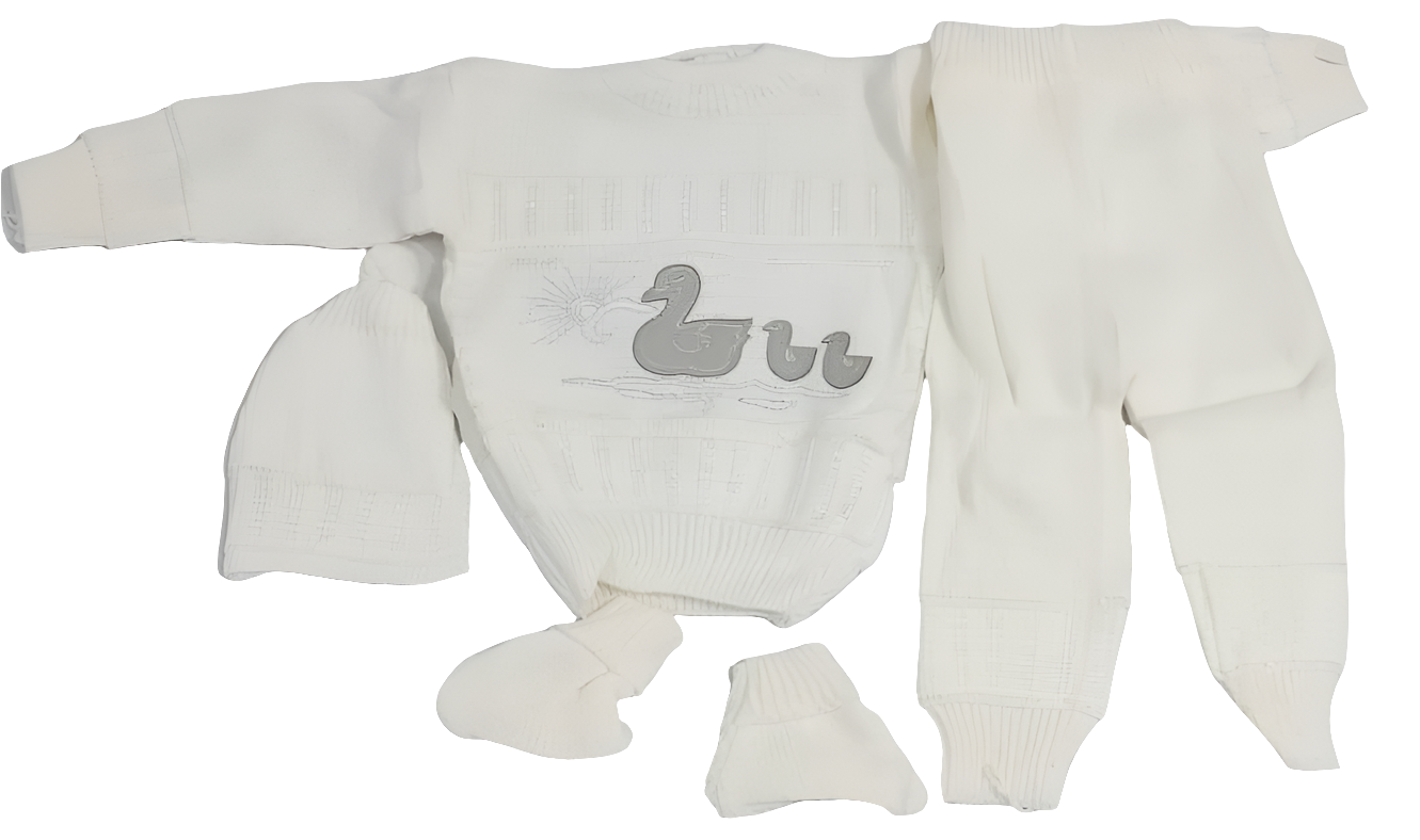 4in1 Set Tricot & Clothes Newai Bosstanl Sweater Up & Down with Cap & Socks, Milky colour | GOM45a