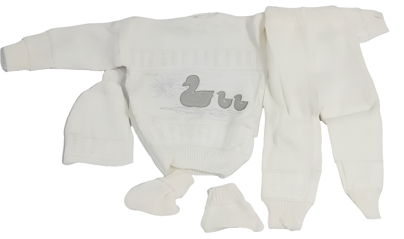 4in1 Set Tricot & Clothes Newai Bosstanl Sweater Up & Down with Cap & Socks, Milky colour | GOM45a