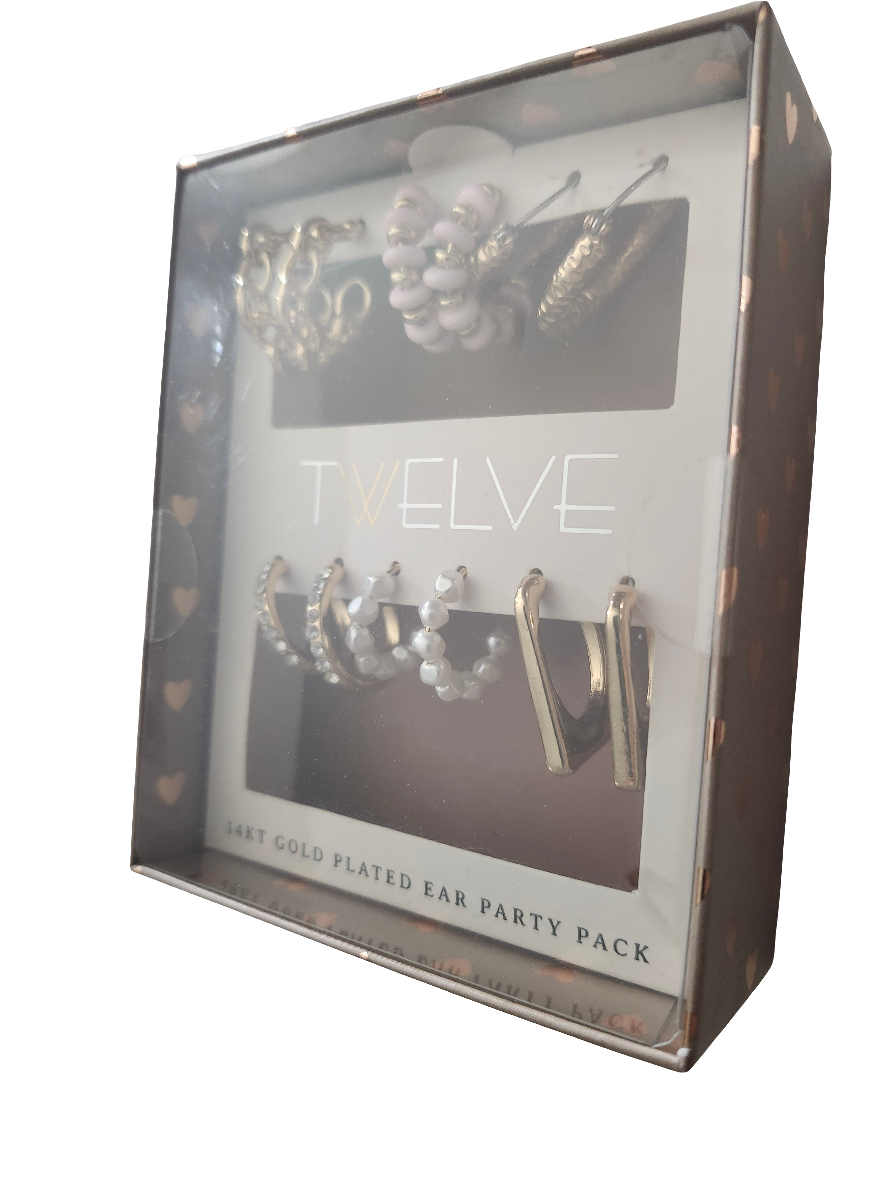 14KT Gold Plated Women's Party Earring Collection, 6 Pairs | 2BLTN128XA