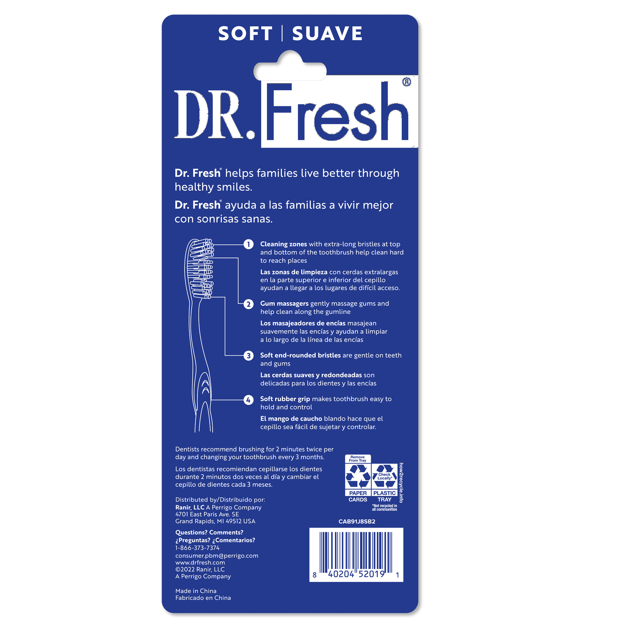 Dr. Fresh Toothbrushes with Tongue Cleaner for Adults, Soft, 6 Count | WTWL422XA