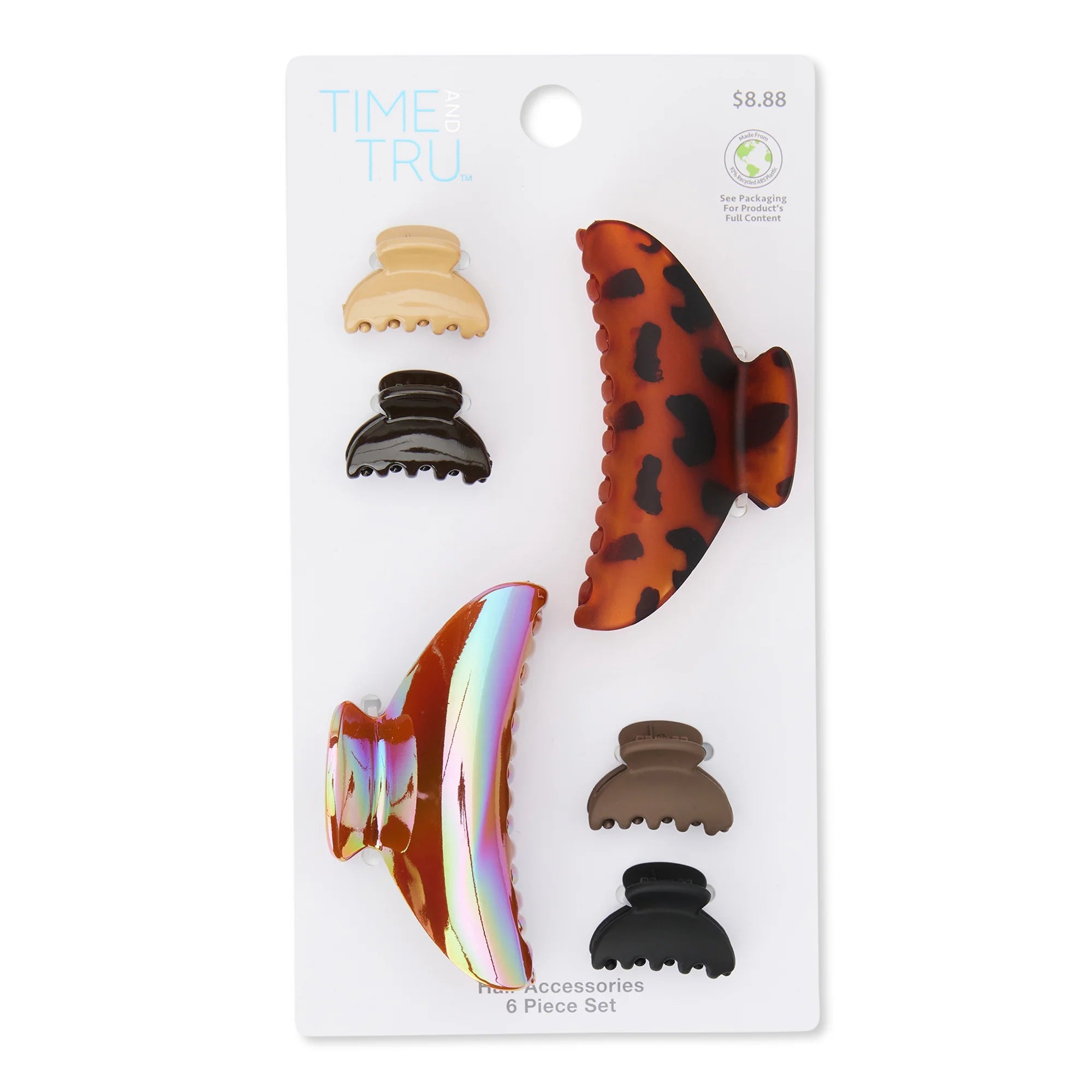 Time and Tru Women's Hair Claw Clip 6-Pack Set Brown Black |  WTWL855XA