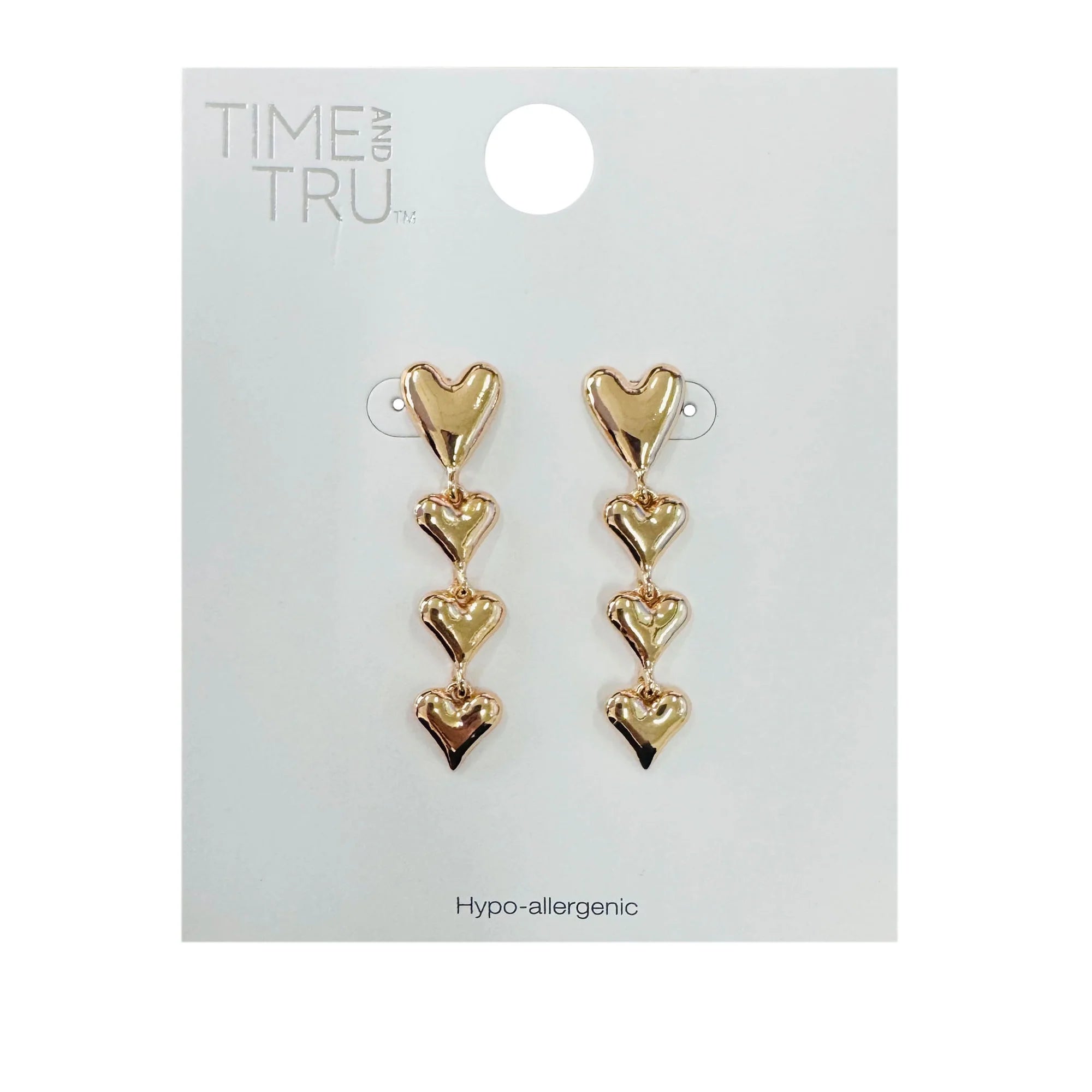 Time and Tru 4 Heart Linear Gold Fashion Earrings  |   WTWL1109XA