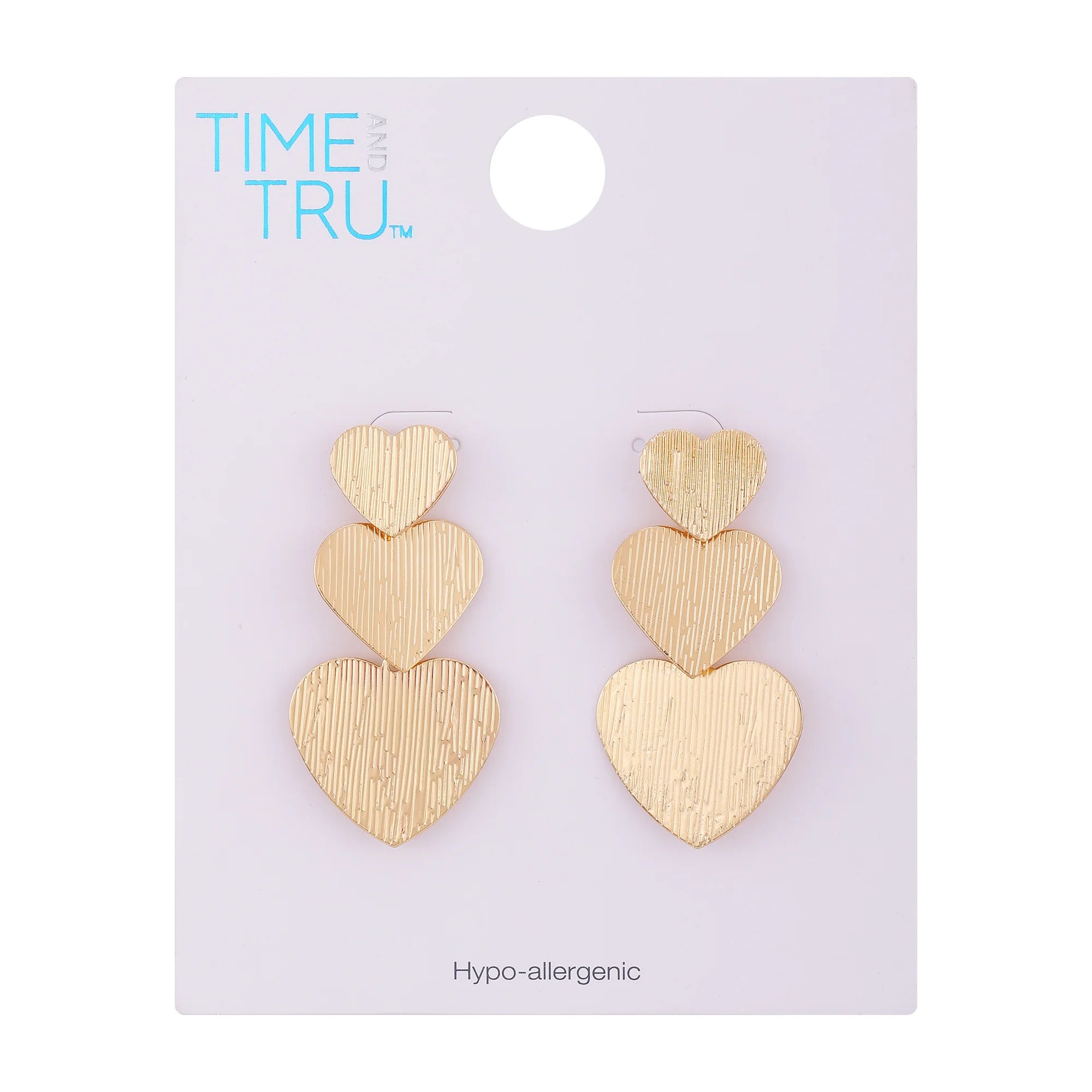Time and Tru Women's Goldtone Textured Heart Cascading Earrings  |   WTWL1097XA