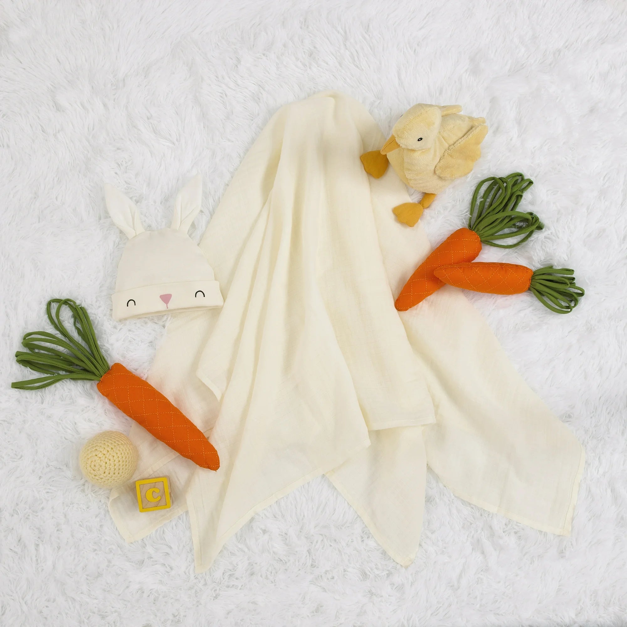 Parent's Choice 2-Piece Swaddle Blanket and Beanie Set, Easter Bunny, Ivory, Infant Unisex |  WTWL883XA
