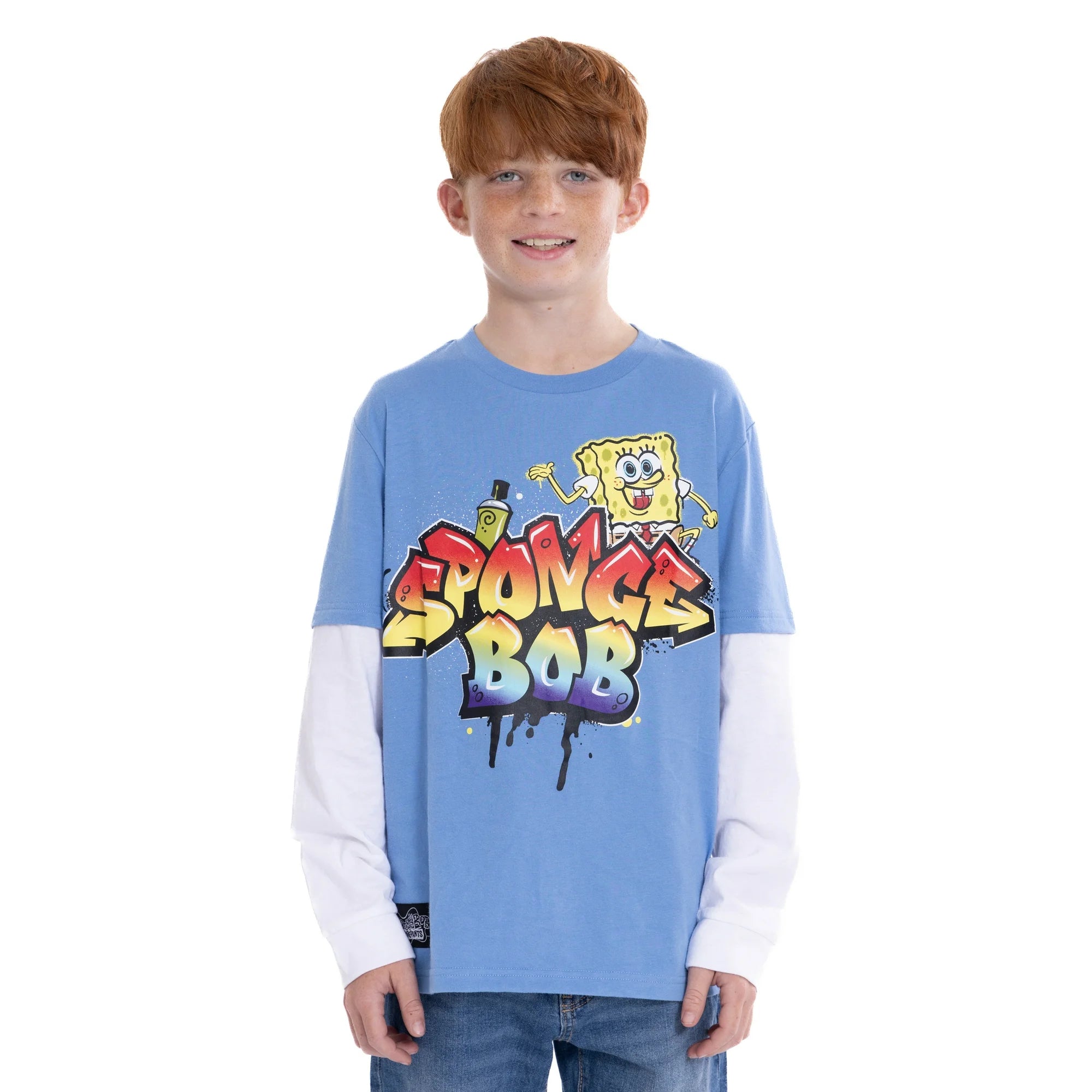 SpongeBob SquarePants Boys Graphic Layered Tee with Long Sleeves, Sizes 4-18 | WTWL935XA