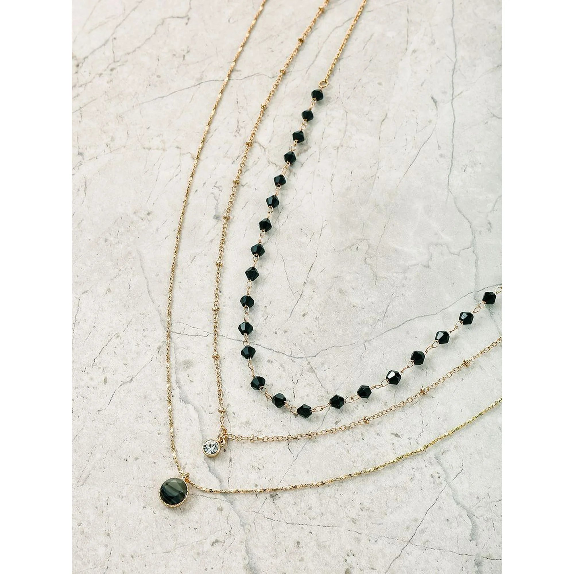 Time and Tru Women's Goldtone Layered Necklace Set, 3 Pieces, Black |  WTWL1098XA