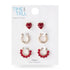 Time and Tru Women's Trio Heart and Hoop Earring Set, 3 Pair, Wine Heart Shaped Stud, Gold Metal Hoop, Wine Scalloped Edge Hoop    |    WTWL273XA