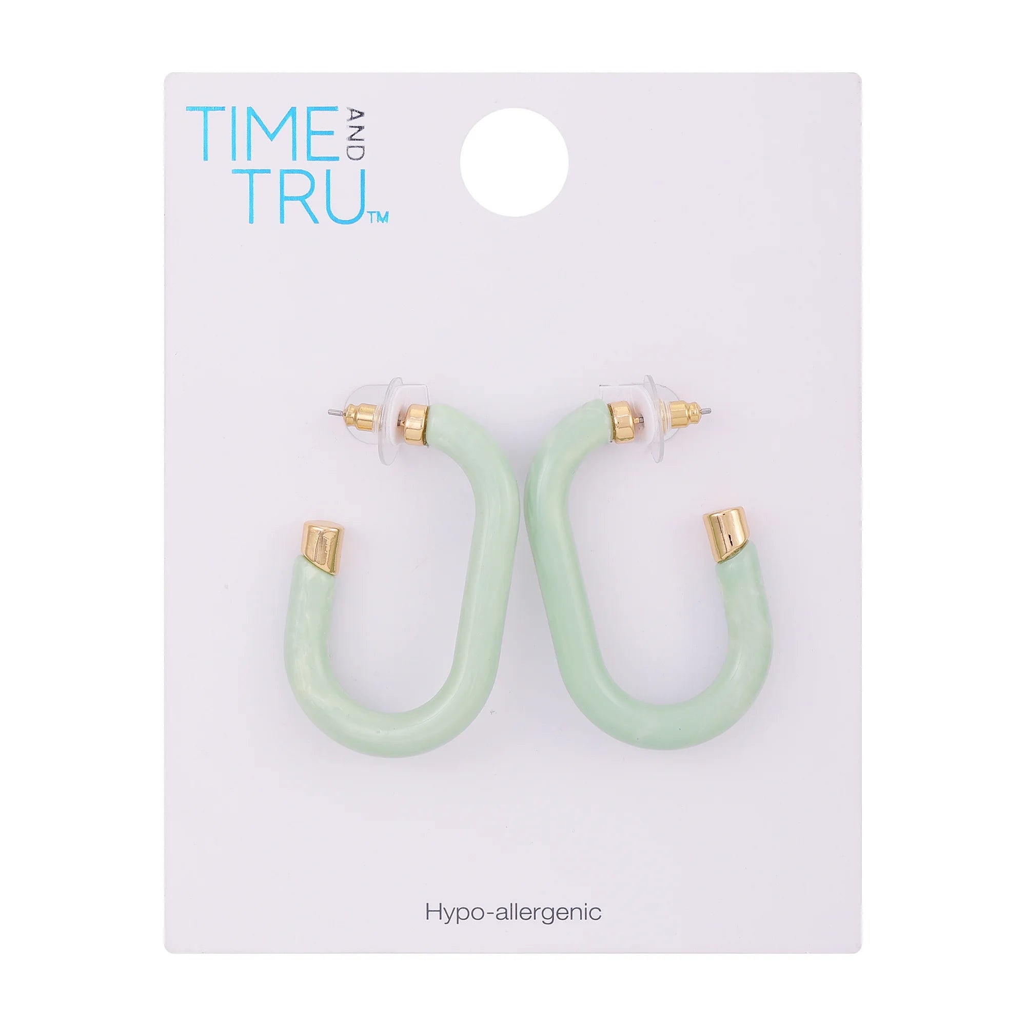Time and Tru Goldtone Women's Acrylic Green Marble J Hoop Earrings  | WTWL1108XA